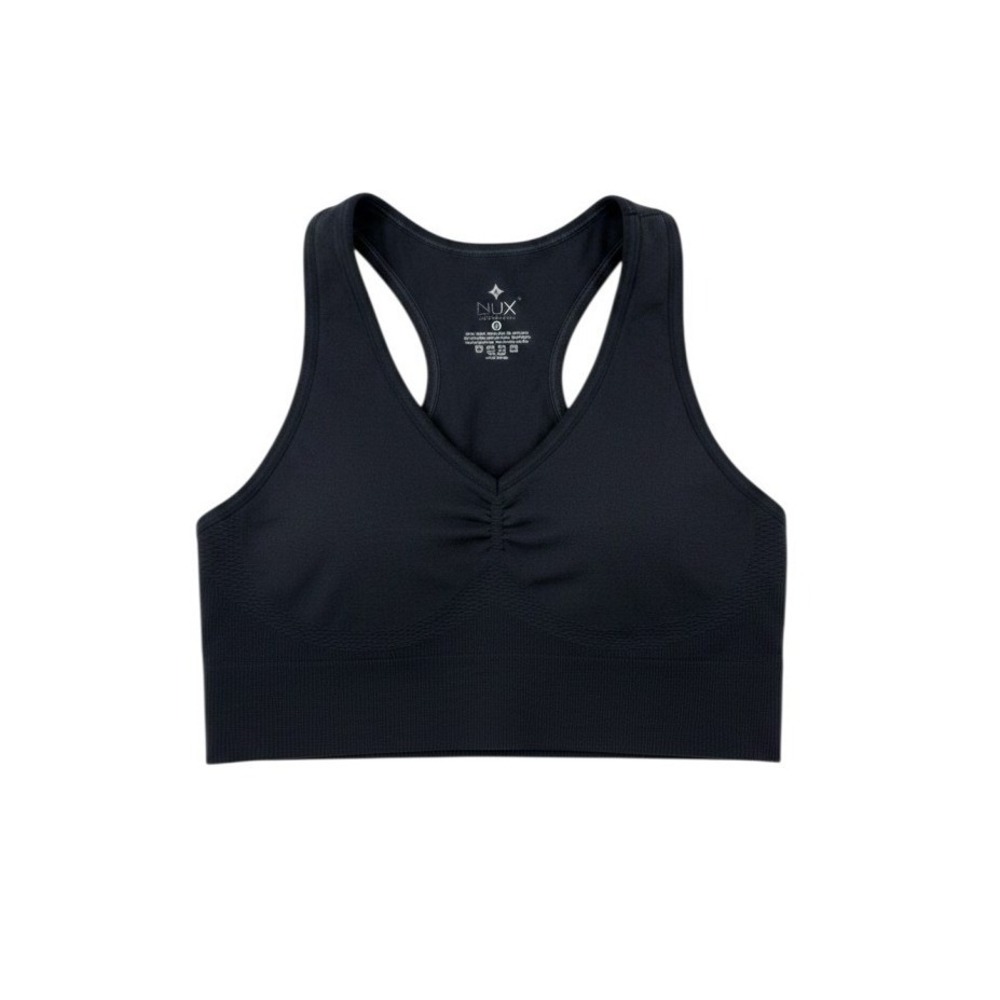 NUX Cropped V-Neck Sports Bra Gray Blue Medium NWOT